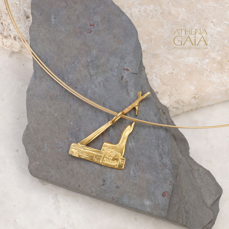 Pythagoras Triangle Pendant Necklace - Gold Plated Sterling Silver Necklace (In-Stock)