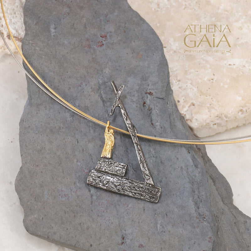 Pythagoras Triangle Pendant Necklace - Gold Plated Sterling Silver Necklace (In-Stock)