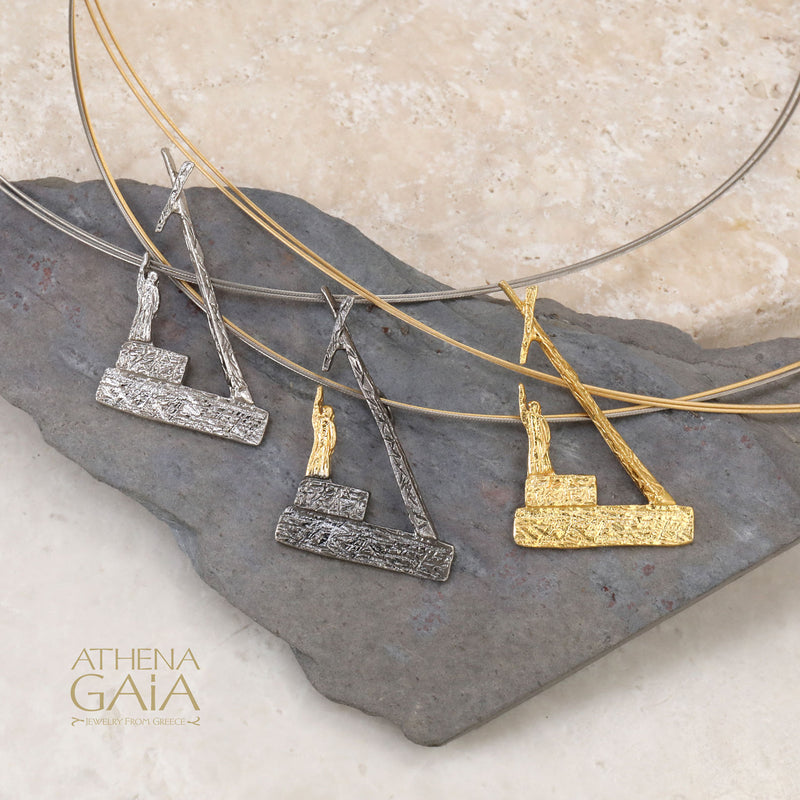 Pythagoras Triangle Pendant Necklace - Gold Plated Sterling Silver Necklace (In-Stock)