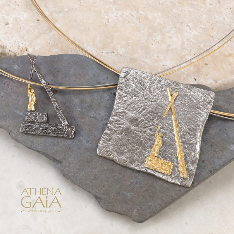 Pythagoras Wide Tablet Pendant - Gold Plated Sterling Silver - Mathematical Geometry Necklace (In-Stock)