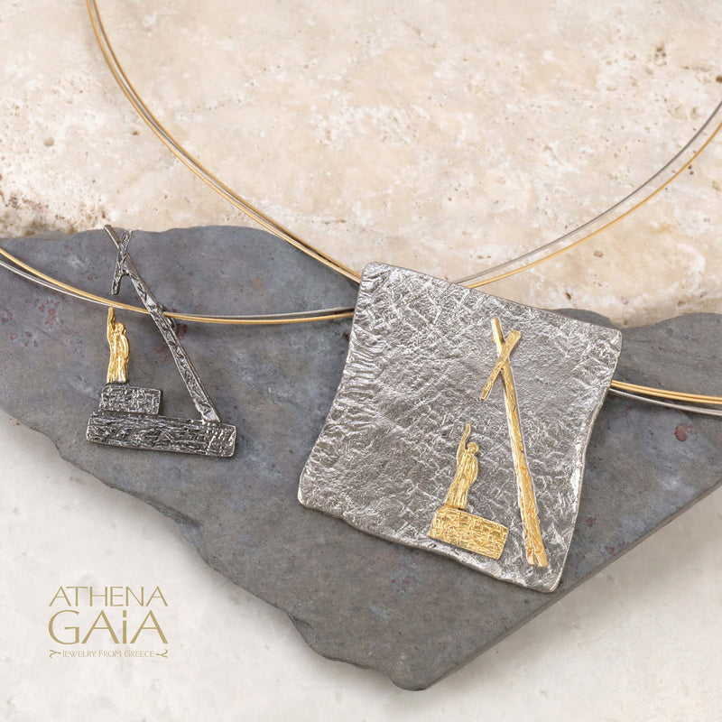 Pythagoras Triangle Pendant Necklace - Gold Plated Sterling Silver Necklace (In-Stock)