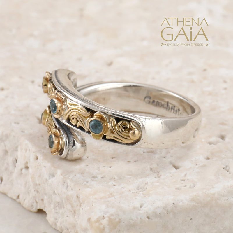 Gold Face Nefeli Wrap Ring - 18k Gold & Sterling Silver Ring - Stackable Ring