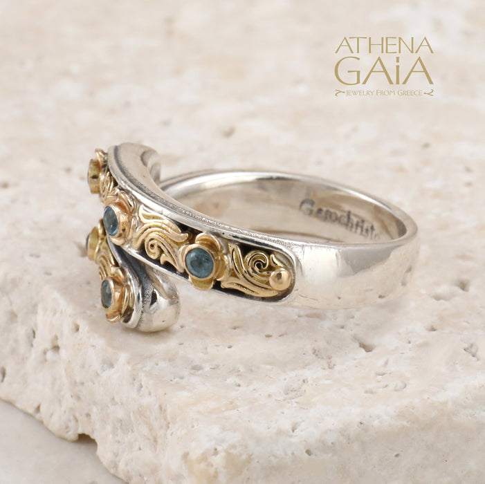 Gold Face Nefeli Wrap Ring - 18k Gold & Sterling Silver Ring - Stackable Ring