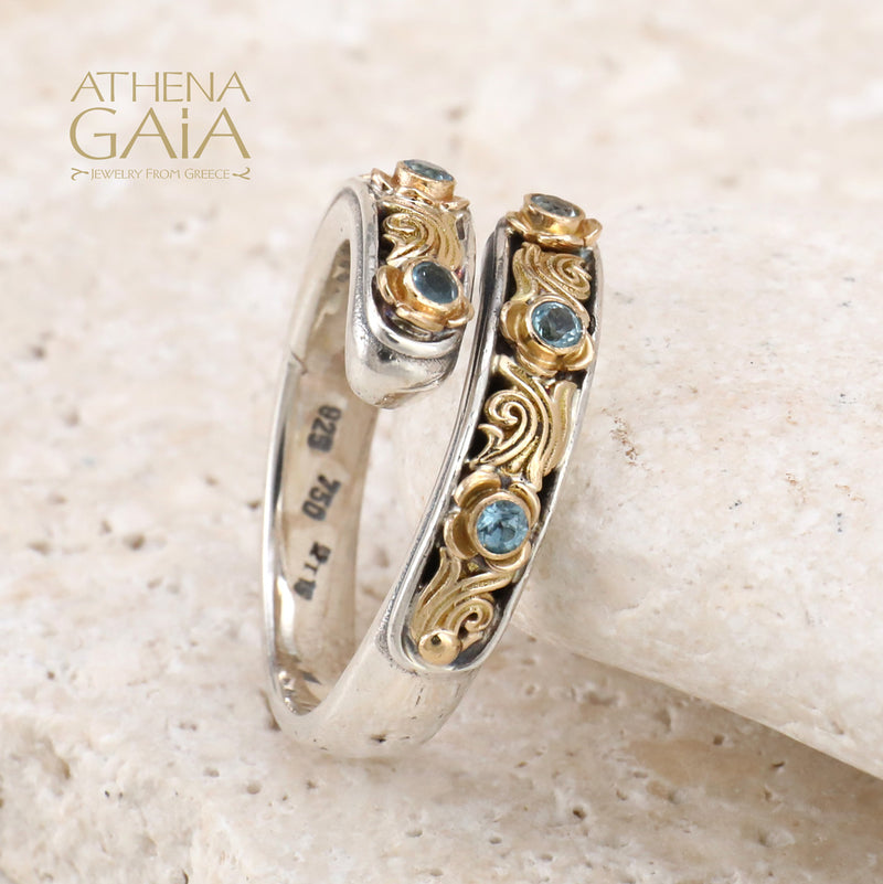 Gold Face Nefeli Wrap Ring - 18k Gold & Sterling Silver Ring - Stackable Ring