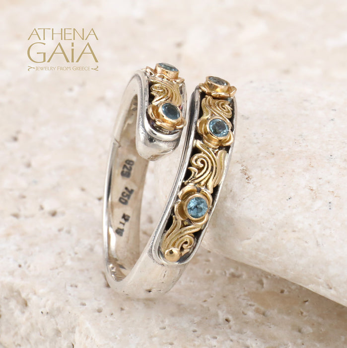 Gold Face Nefeli Wrap Ring - 18k Gold & Sterling Silver Ring - Stackable Ring