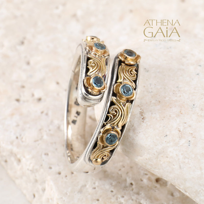 Gold Face Nefeli Wrap Ring - 18k Gold & Sterling Silver Ring - Stackable Ring