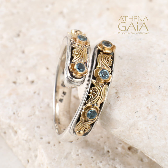 Gold Face Nefeli Wrap Ring - 18k Gold & Sterling Silver Ring - Stackable Ring