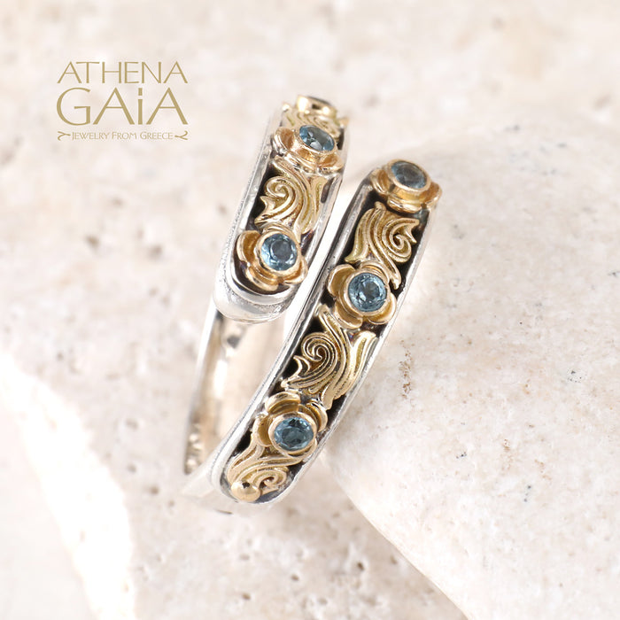 Gold Face Nefeli Wrap Ring - 18k Gold & Sterling Silver Ring - Stackable Ring