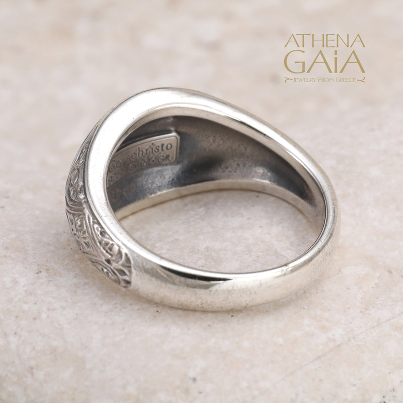 Ancient Athenian Owl Symbol Ring - Sterling Silver Ring - Signet Ring