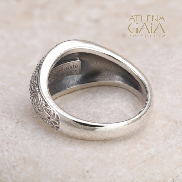 Ancient Greek Owl Symbol Ring - Sterling Silver Ring - Signet Ring