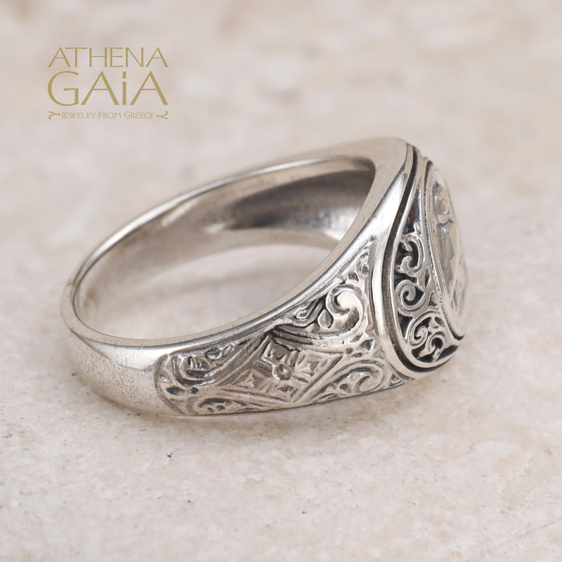 Ancient Athenian Owl Symbol Ring - Sterling Silver Ring - Signet Ring