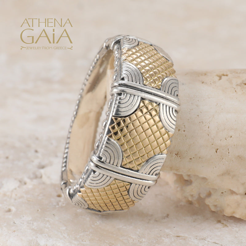 Alexander Woven Crest Ring - 18k Gold & Sterling Silver Ring - Cigar Band Ring