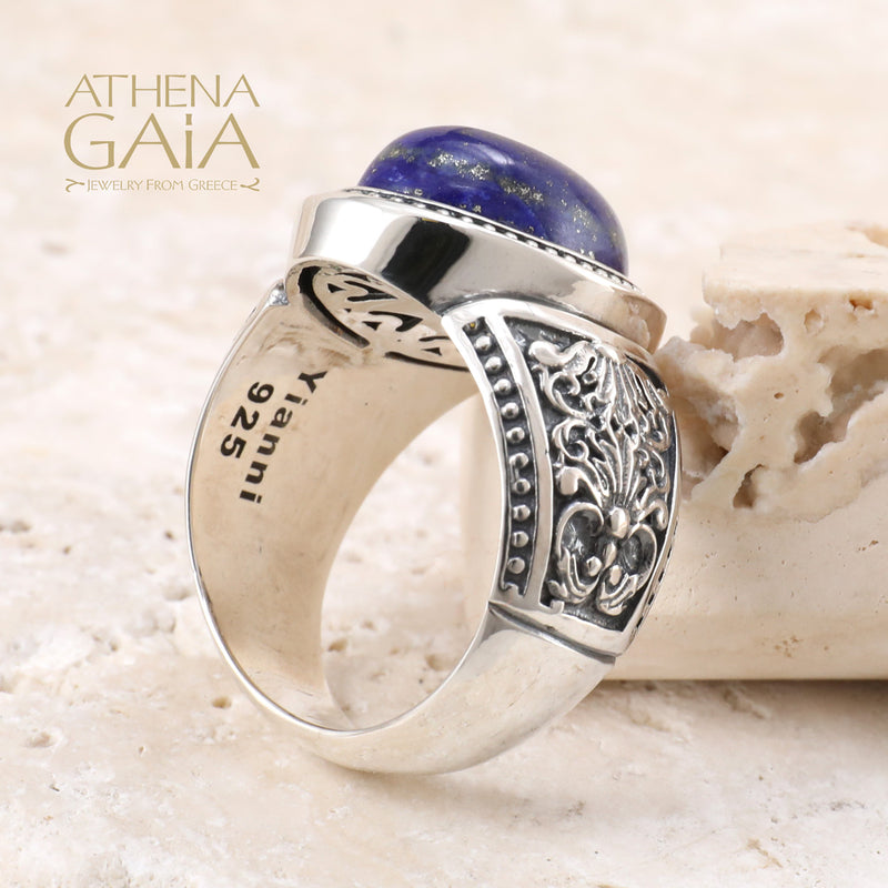 Oval Lapis Anthem Ring - Sterling Silver Ring - Cocktail Ring