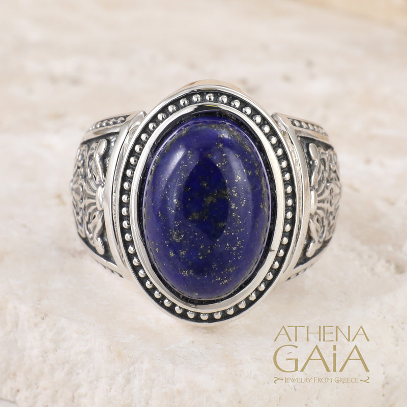 Oval Lapis Anthem Ring - Sterling Silver Ring - Cocktail Ring