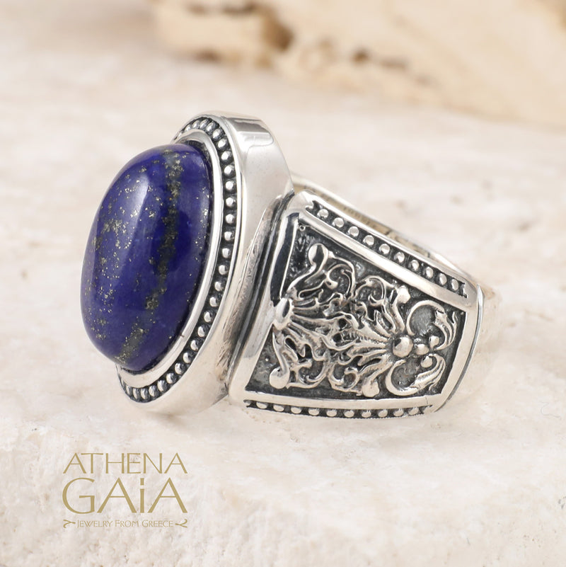 Oval Lapis Anthem Ring - Sterling Silver Ring - Cocktail Ring