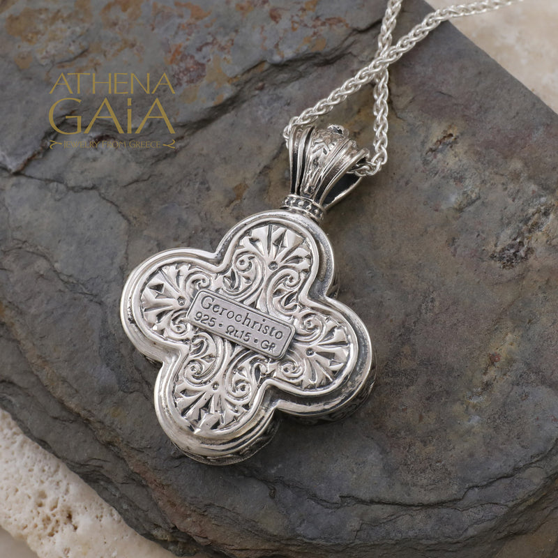 Etched Rounded Greek Cross - Sterling Silver - Orthodox Cross Necklace