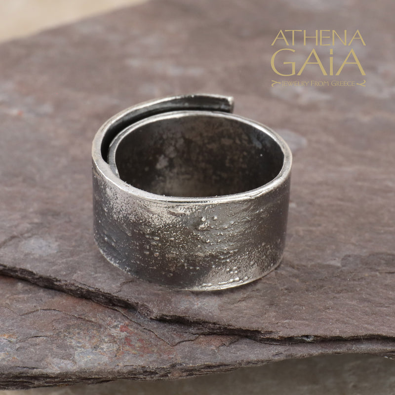 Gently Etched Greek Key Ring - Sterling Silver Ring - Cigar Band Ring