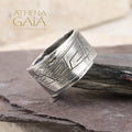 Gently Etched Greek Key Ring - Sterling Silver Ring - Cigar Band Ring