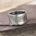 Gently Etched Greek Key Ring - Sterling Silver Ring - Cigar Band Ring