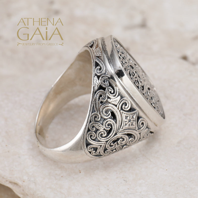 Mediterranean Silver Rectangle Cushion Ring - Sterling Silver Ring