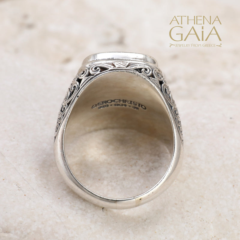 Mediterranean Silver Rectangle Cushion Ring - Sterling Silver Ring