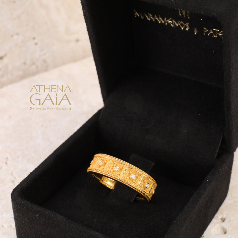 Woven Border Block Ring - 18k Gold - Stackable Ring