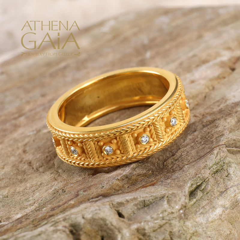 Woven Border Block Ring - 18k Gold - Stackable Ring