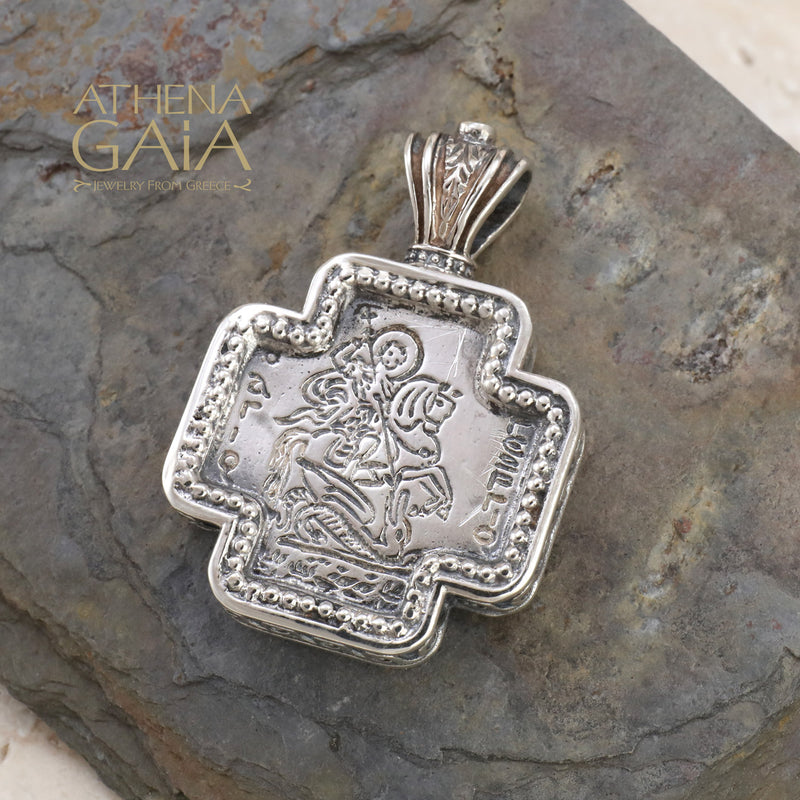 Saint George Greek Cross -  Sterling Silver - Orthodox Cross Necklace