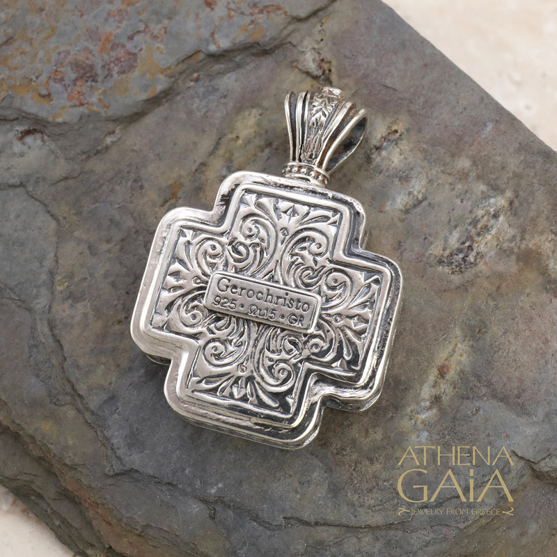 Saint George Greek Cross -  Sterling Silver - Orthodox Cross Necklace