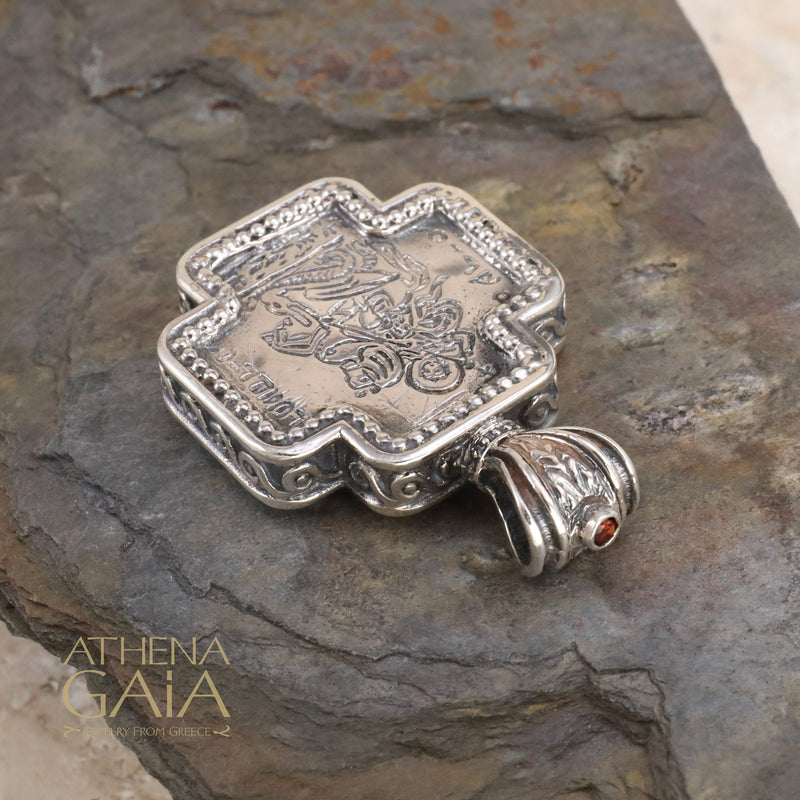 Saint George Greek Cross -  Sterling Silver - Orthodox Cross Necklace