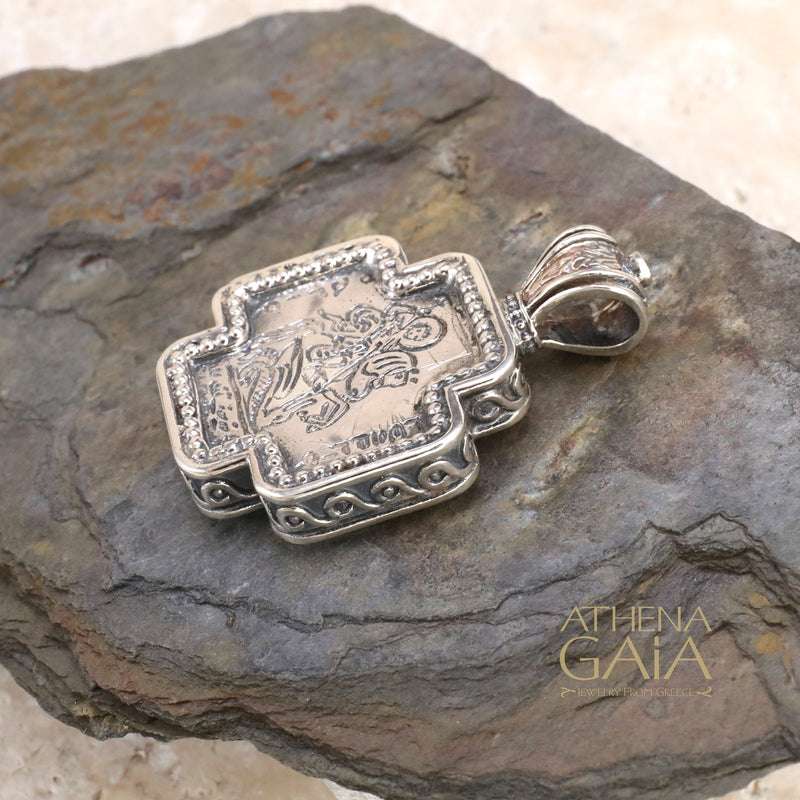 Saint George Greek Cross -  Sterling Silver - Orthodox Cross Necklace