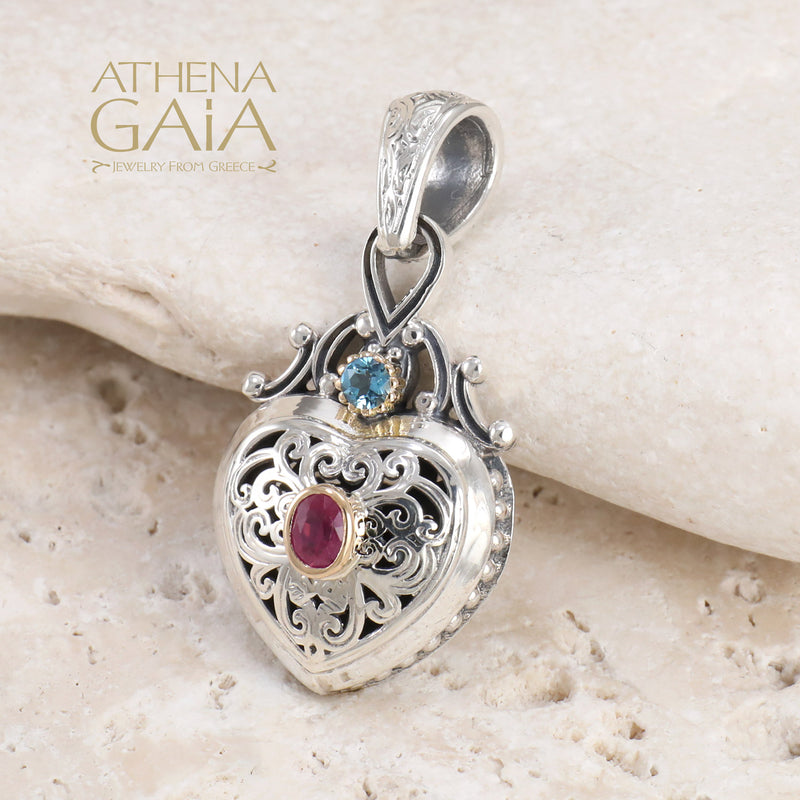 Roxana Stone Heart Pendant - 18k Gold & Sterling Silver Pendant