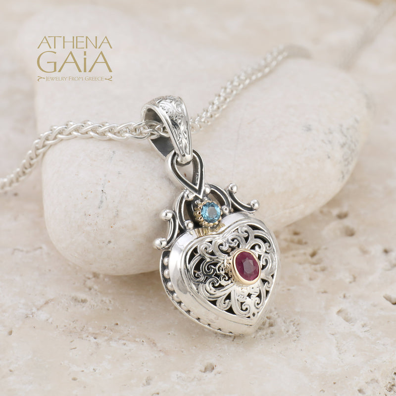 Roxana Stone Heart Pendant - 18k Gold & Sterling Silver Pendant