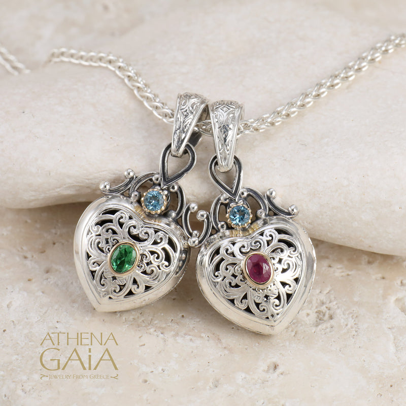 Roxana Stone Heart Pendant - 18k Gold & Sterling Silver Pendant