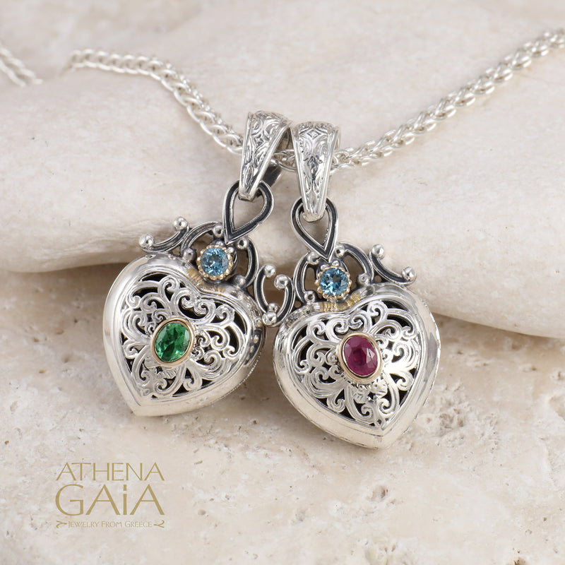 Roxana Stone Heart Pendant - 18k Gold & Sterling Silver Pendant