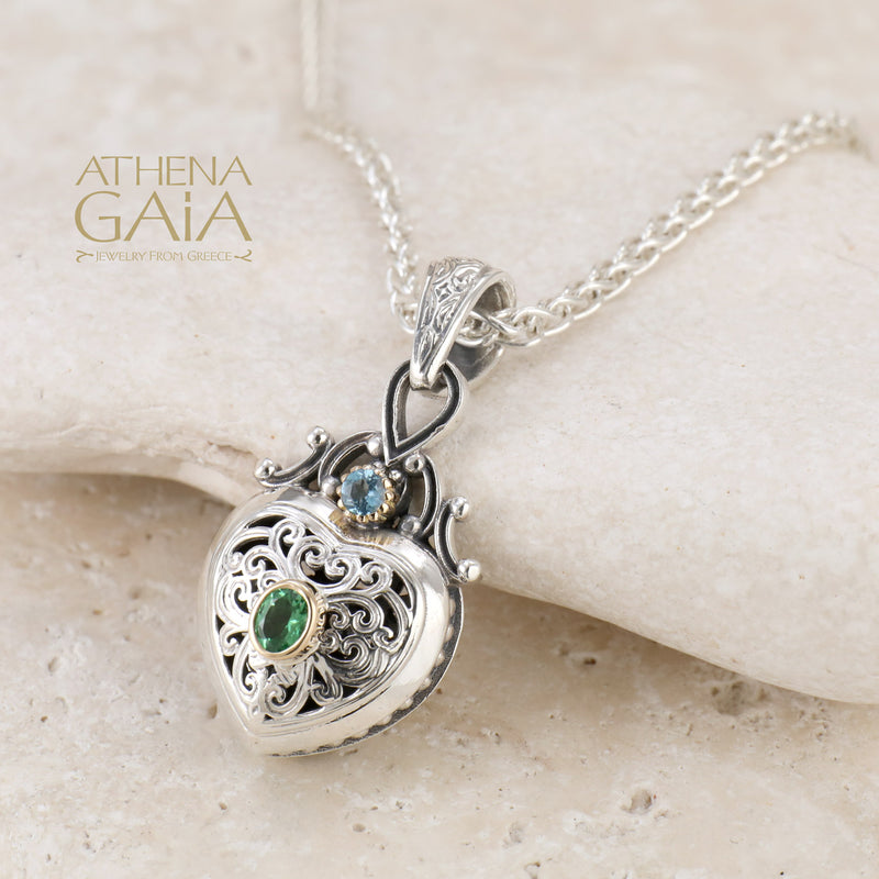 Roxana Stone Heart Pendant - 18k Gold & Sterling Silver Pendant