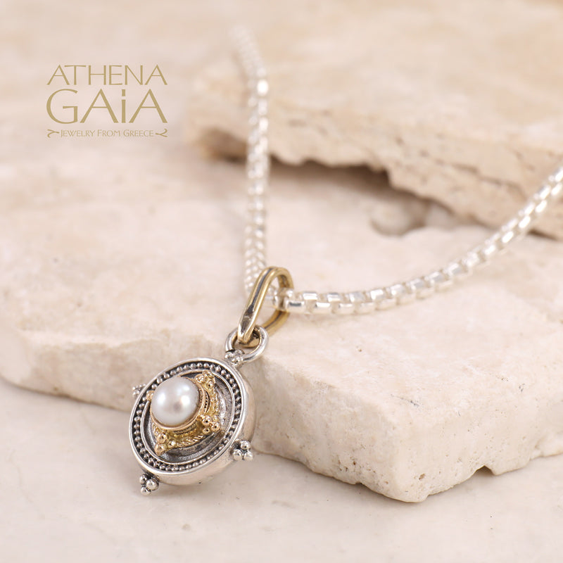 Cyclades Circle Framed Pendant - 18k Gold & Sterling Silver Pendant