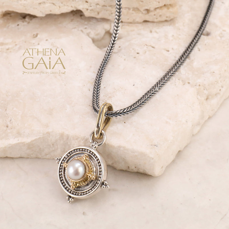 Cyclades Circle Framed Pendant - 18k Gold & Sterling Silver Pendant