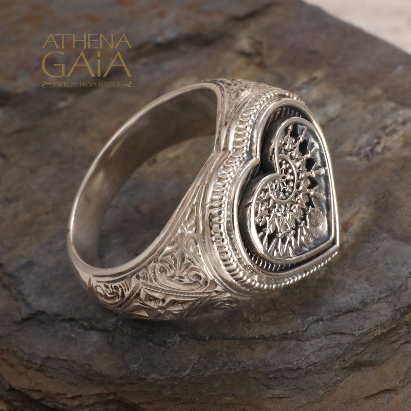 Heart Dream Catcher Talisman Ring - Sterling Silver - Signet Ring