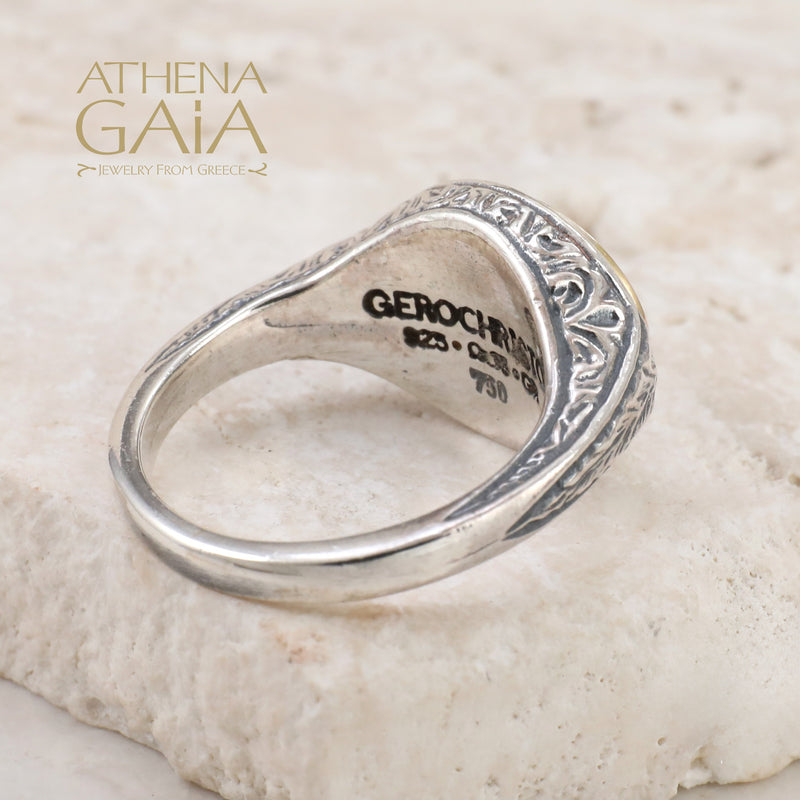 Mediterranean Oval Pinky Ring - 18k Gold & Sterling Silver Ring - Club Ring