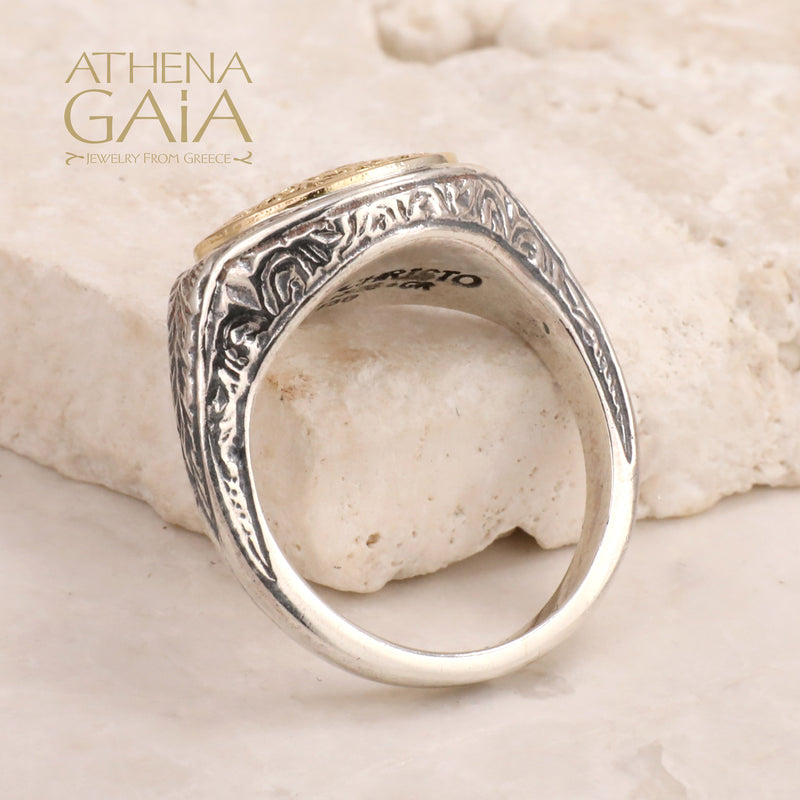 Mediterranean Oval Pinky Ring - 18k Gold & Sterling Silver Ring - Club Ring