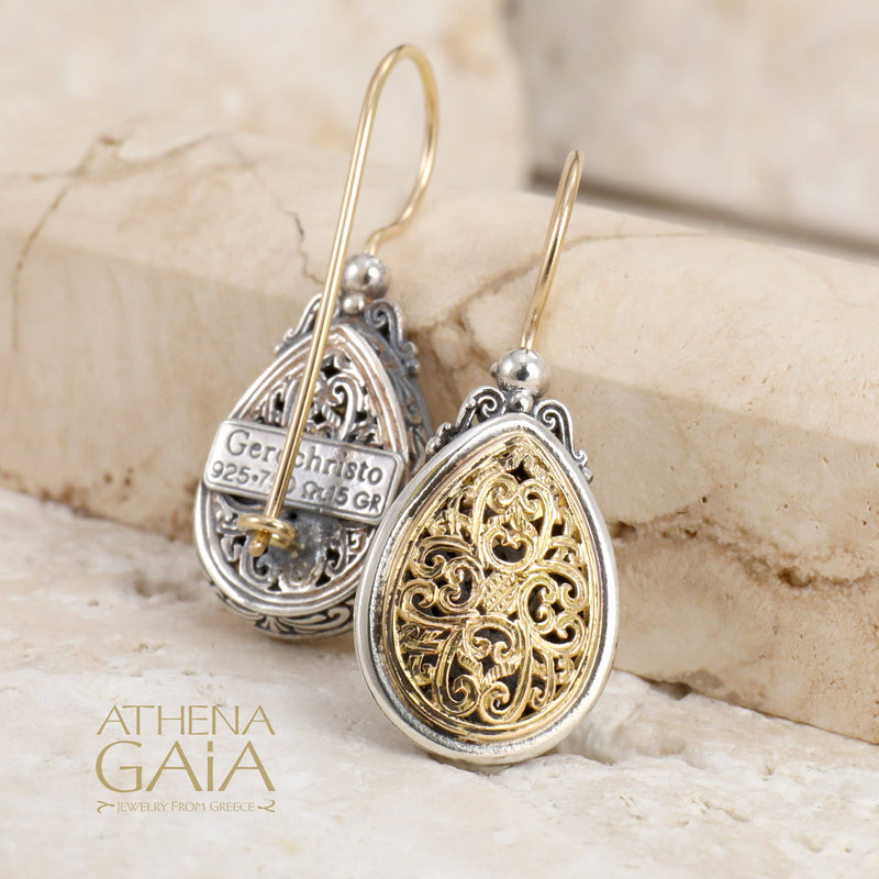 Mediterranean Teardrop Earrings - 18k Gold & Sterling Silver - French Wire Earrings