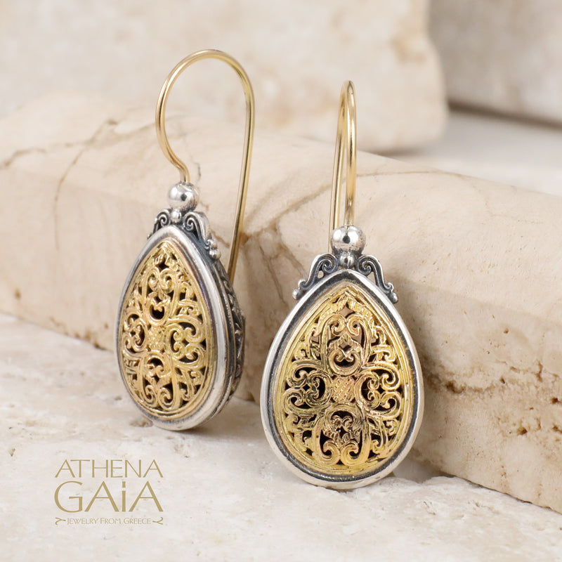 Mediterranean Teardrop Earrings - 18k Gold & Sterling Silver - French Wire Earrings