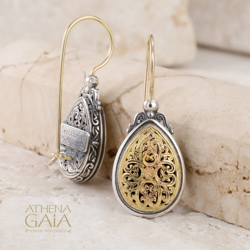 Mediterranean Teardrop Earrings - 18k Gold & Sterling Silver - French Wire Earrings