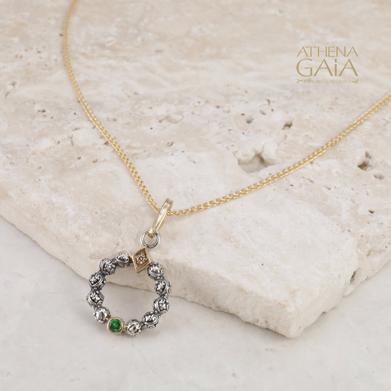 Single Round Stone Stud Cycle Pendant (Large) - 18k Gold & Sterling Silver - Pendant