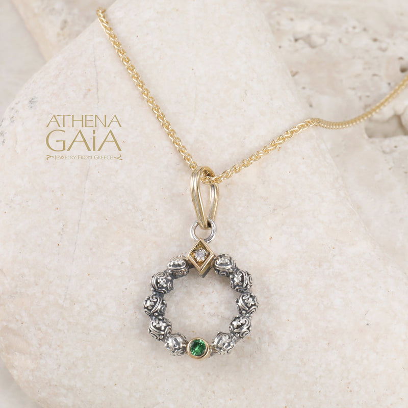 Single Round Stone Stud Cycle Pendant (Large) - 18k Gold & Sterling Silver - Pendant