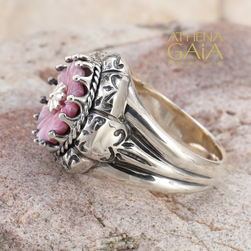 Mother of Pearl Flower Ring - Sterling Silver Ring - Cocktail Ring
