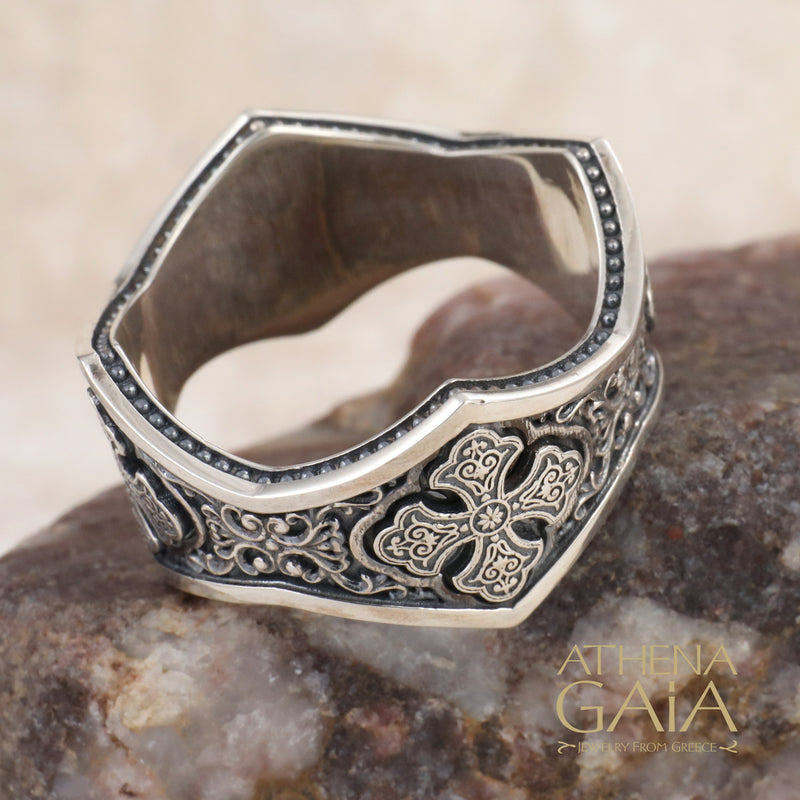 Butterfly Cross Band Ring - Sterling Silver - Orthodox Cross Ring