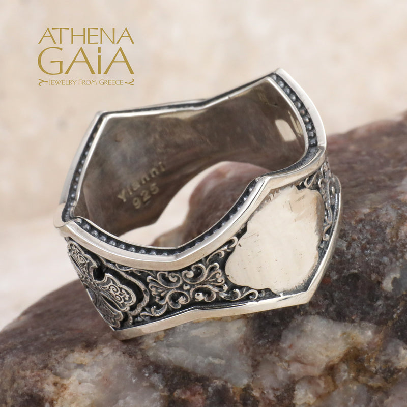 Butterfly Cross Band Ring - Sterling Silver - Orthodox Cross Ring