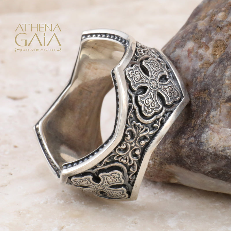 Butterfly Cross Band Ring - Sterling Silver - Orthodox Cross Ring